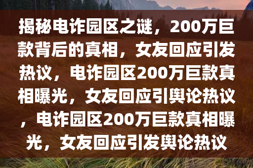 揭秘电诈园区之谜，200万巨款背后的真相，女友回应引发热议，电诈园区200万巨款真相曝光，女友回应引舆论热议，电诈园区200万巨款真相曝光，女友回应引发舆论热议