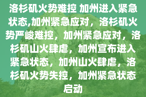 洛杉矶火势难控 加州进入紧急状态,加州紧急应对，洛杉矶火势严峻难控，加州紧急应对，洛杉矶山火肆虐，加州宣布进入紧急状态，加州山火肆虐，洛杉矶火势失控，加州紧急状态启动