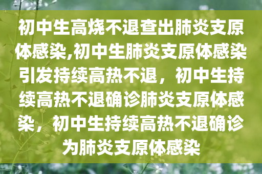 初中生高烧不退查出肺炎支原体感染,初中生肺炎支原体感染引发持续高热不退，初中生持续高热不退确诊肺炎支原体感染，初中生持续高热不退确诊为肺炎支原体感染