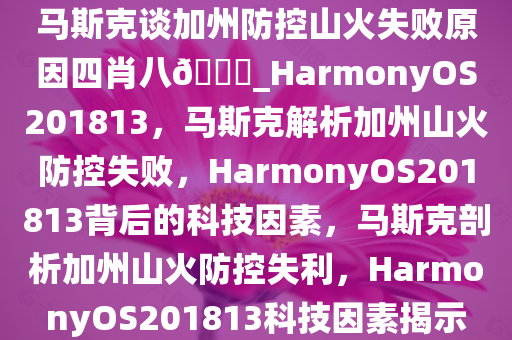 马斯克谈加州防控山火失败原因四肖八??_HarmonyOS201813，马斯克解析加州山火防控失败，HarmonyOS201813背后的科技因素，马斯克剖析加州山火防控失利，HarmonyOS201813科技因素揭示