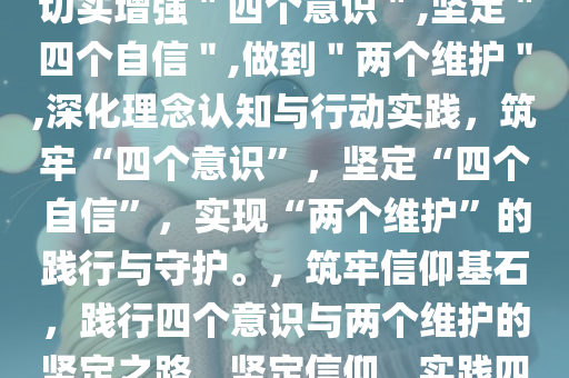 以高度的思想自觉和行动自觉切实增强＂四个意识＂,坚定＂四个自信＂,做到＂两个维护＂,深化理念认知与行动实践，筑牢“四个意识”，坚定“四个自信”，实现“两个维护”的践行与守护。，筑牢信仰基石，践行四个意识与两个维护的坚定之路，坚定信仰，实践四个意识与两个维护的基石之路