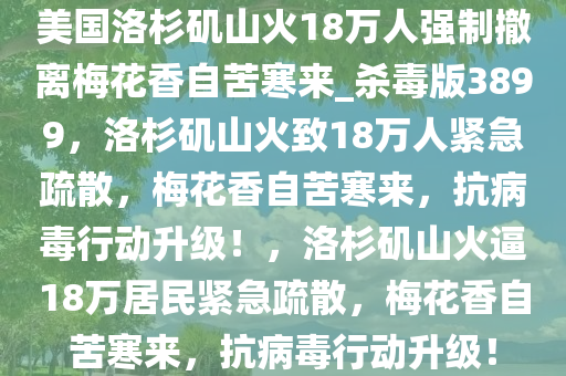 美国洛杉矶山火18万人强制撤离梅花香自苦寒来_杀毒版3899，洛杉矶山火致18万人紧急疏散，梅花香自苦寒来，抗病毒行动升级！，洛杉矶山火逼18万居民紧急疏散，梅花香自苦寒来，抗病毒行动升级！