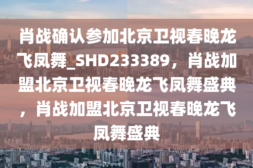 肖战确认参加北京卫视春晚龙飞凤舞_SHD233389，肖战加盟北京卫视春晚龙飞凤舞盛典，肖战加盟北京卫视春晚龙飞凤舞盛典