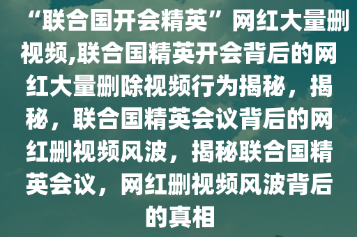 “联合国开会精英”网红大量删视频,联合国精英开会背后的网红大量删除视频行为揭秘，揭秘，联合国精英会议背后的网红删视频风波，揭秘联合国精英会议，网红删视频风波背后的真相