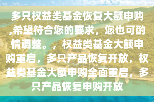 多只权益类基金恢复大额申购,希望符合您的要求，您也可酌情调整。，权益类基金大额申购重启，多只产品恢复开放，权益类基金大额申购全面重启，多只产品恢复申购开放