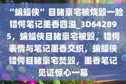 “蝙蝠侠”目睹豪宅被烧毁一脸错愕笔记墨香四溢_3D642895，蝙蝠侠目睹豪宅被毁，错愕表情与笔记墨香交织，蝙蝠侠错愕目睹豪宅焚毁，墨香笔记见证惊心一幕