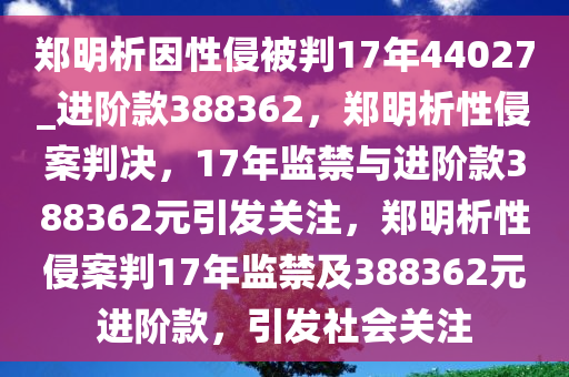 郑明析因性侵被判17年44027_进阶款388362，郑明析性侵案判决，17年监禁与进阶款388362元引发关注，郑明析性侵案判17年监禁及388362元进阶款，引发社会关注