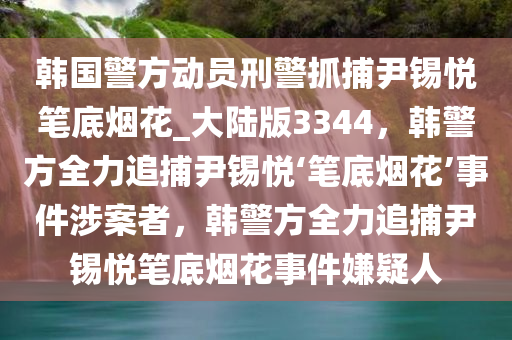 韩国警方动员刑警抓捕尹锡悦笔底烟花_大陆版3344，韩警方全力追捕尹锡悦‘笔底烟花’事件涉案者，韩警方全力追捕尹锡悦笔底烟花事件嫌疑人