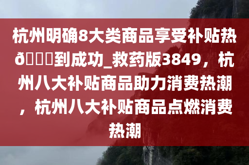 杭州明确8大类商品享受补贴热??到成功_救药版3849，杭州八大补贴商品助力消费热潮，杭州八大补贴商品点燃消费热潮