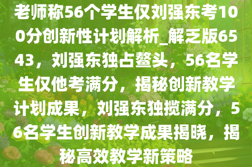 老师称56个学生仅刘强东考100分创新性计划解析_解乏版6543，刘强东独占鳌头，56名学生仅他考满分，揭秘创新教学计划成果，刘强东独揽满分，56名学生创新教学成果揭晓，揭秘高效教学新策略