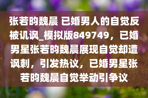 张若昀魏晨 已婚男人的自觉反被讥讽_模拟版849749，已婚男星张若昀魏晨展现自觉却遭讽刺，引发热议，已婚男星张若昀魏晨自觉举动引争议