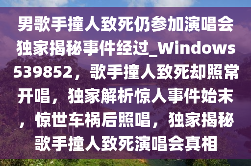 男歌手撞人致死仍参加演唱会独家揭秘事件经过_Windows539852，歌手撞人致死却照常开唱，独家解析惊人事件始末，惊世车祸后照唱，独家揭秘歌手撞人致死演唱会真相