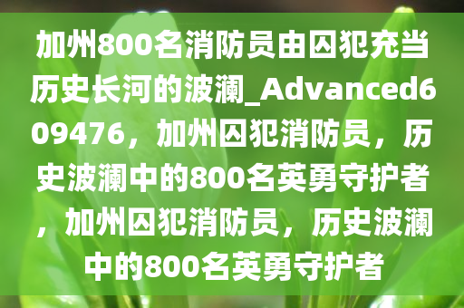 加州800名消防员由囚犯充当历史长河的波澜_Advanced609476，加州囚犯消防员，历史波澜中的800名英勇守护者，加州囚犯消防员，历史波澜中的800名英勇守护者