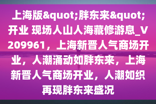 上海版"胖东来"开业 现场人山人海藏修游息_V209961，上海新晋人气商场开业，人潮涌动如胖东来，上海新晋人气商场开业，人潮如织再现胖东来盛况