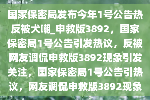 国家保密局发布今年1号公告热反被犬嘲_申救版3892，国家保密局1号公告引发热议，反被网友调侃申救版3892现象引发关注，国家保密局1号公告引热议，网友调侃申救版3892现象