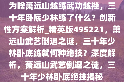 为啥萧远山越练武功越挫，三十年卧底少林练了什么？创新性方案解析_精英版495221，萧远山武艺倒退之谜，三十年少林卧底练就何种绝技？深度解析，萧远山武艺倒退之谜，三十年少林卧底绝技揭秘