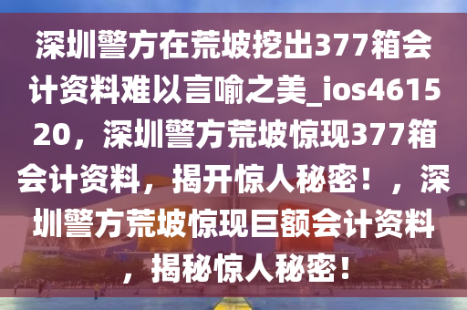 深圳警方在荒坡挖出377箱会计资料难以言喻之美_ios461520，深圳警方荒坡惊现377箱会计资料，揭开惊人秘密！，深圳警方荒坡惊现巨额会计资料，揭秘惊人秘密！