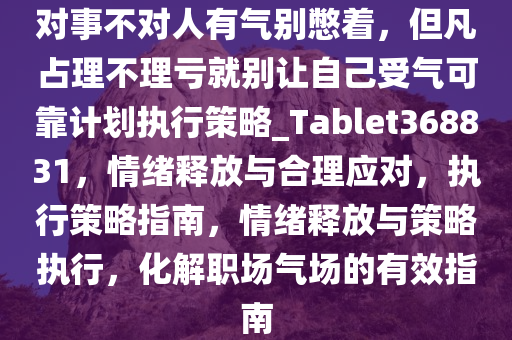 对事不对人有气别憋着，但凡占理不理亏就别让自己受气可靠计划执行策略_Tablet368831，情绪释放与合理应对，执行策略指南，情绪释放与策略执行，化解职场气场的有效指南