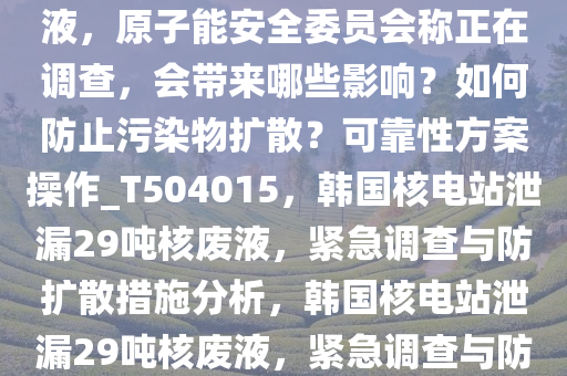 韩国一核电站泄漏 29 吨核废液，原子能安全委员会称正在调查，会带来哪些影响？如何防止污染物扩散？可靠性方案操作_T504015，韩国核电站泄漏29吨核废液，紧急调查与防扩散措施分析，韩国核电站泄漏29吨核废液，紧急调查与防扩散应对措施