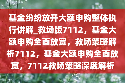 基金纷纷放开大额申购整体执行讲解_救场版7112，基金大额申购全面放宽，救场策略解析7112，基金大额申购全面放宽，7112救场策略深度解析