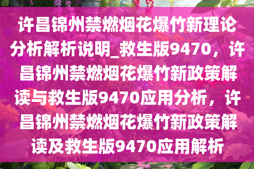 许昌锦州禁燃烟花爆竹新理论分析解析说明_救生版9470，许昌锦州禁燃烟花爆竹新政策解读与救生版9470应用分析，许昌锦州禁燃烟花爆竹新政策解读及救生版9470应用解析