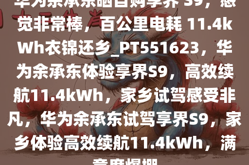 华为余承东晒自购享界 S9，感觉非常棒，百公里电耗 11.4kWh衣锦还乡_PT551623，华为余承东体验享界S9，高效续航11.4kWh，家乡试驾感受非凡，华为余承东试驾享界S9，家乡体验高效续航11.4kWh，满意度爆棚