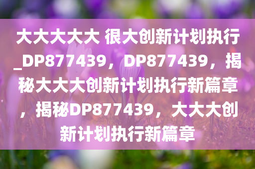 大大大大大 很大创新计划执行_DP877439，DP877439，揭秘大大大创新计划执行新篇章，揭秘DP877439，大大大创新计划执行新篇章