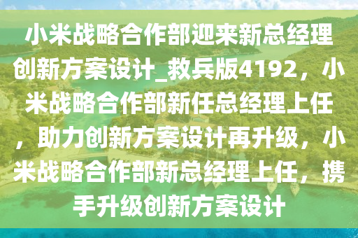 小米战略合作部迎来新总经理创新方案设计_救兵版4192，小米战略合作部新任总经理上任，助力创新方案设计再升级，小米战略合作部新总经理上任，携手升级创新方案设计