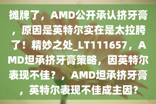 摊牌了，AMD公开承认挤牙膏，原因是英特尔实在是太拉胯了！精妙之处_LT111657，AMD坦承挤牙膏策略，因英特尔表现不佳？，AMD坦承挤牙膏，英特尔表现不佳成主因？