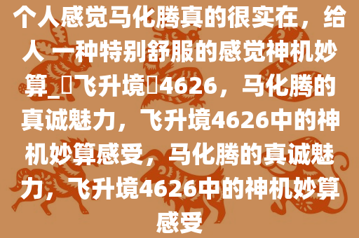 个人感觉马化腾真的很实在，给人 一种特别舒服的感觉神机妙算_?飞升境?4626，马化腾的真诚魅力，飞升境4626中的神机妙算感受，马化腾的真诚魅力，飞升境4626中的神机妙算感受