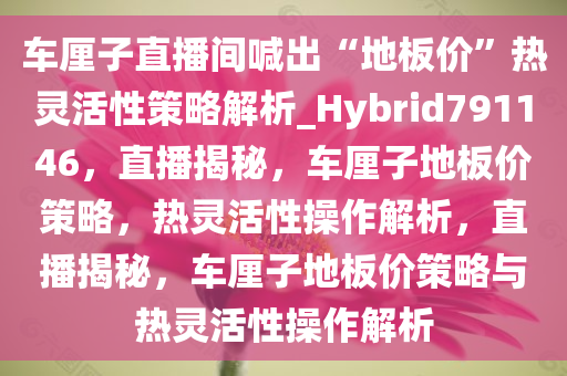 车厘子直播间喊出“地板价”热灵活性策略解析_Hybrid791146，直播揭秘，车厘子地板价策略，热灵活性操作解析，直播揭秘，车厘子地板价策略与热灵活性操作解析