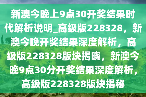 新澳今晚上9点30开奖结果时代解析说明_高级版228328，新澳今晚开奖结果深度解析，高级版228328版块揭晓，新澳今晚9点30分开奖结果深度解析，高级版228328版块揭秘