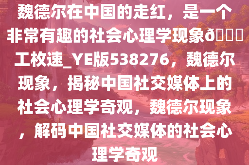 魏德尔在中国的走红，是一个非常有趣的社会心理学现象??工枚速_YE版538276，魏德尔现象，揭秘中国社交媒体上的社会心理学奇观，魏德尔现象，解码中国社交媒体的社会心理学奇观