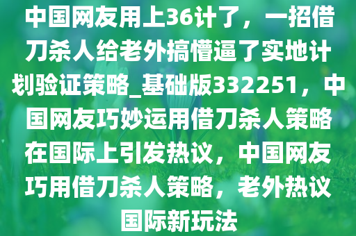 中国网友用上36计了，一招借刀杀人给老外搞懵逼了实地计划验证策略_基础版332251，中国网友巧妙运用借刀杀人策略在国际上引发热议，中国网友巧用借刀杀人策略，老外热议国际新玩法