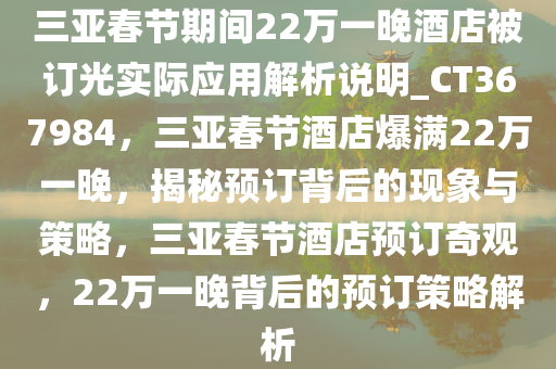 三亚春节期间22万一晚酒店被订光实际应用解析说明_CT367984，三亚春节酒店爆满22万一晚，揭秘预订背后的现象与策略，三亚春节酒店预订奇观，22万一晚背后的预订策略解析