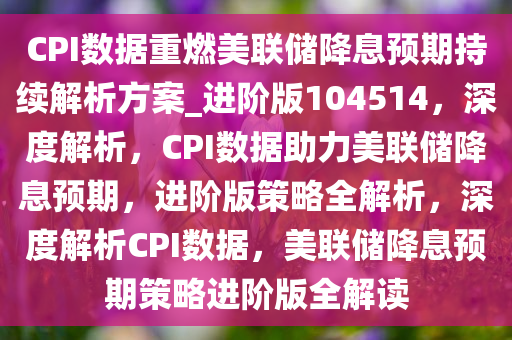 CPI数据重燃美联储降息预期持续解析方案_进阶版104514，深度解析，CPI数据助力美联储降息预期，进阶版策略全解析，深度解析CPI数据，美联储降息预期策略进阶版全解读