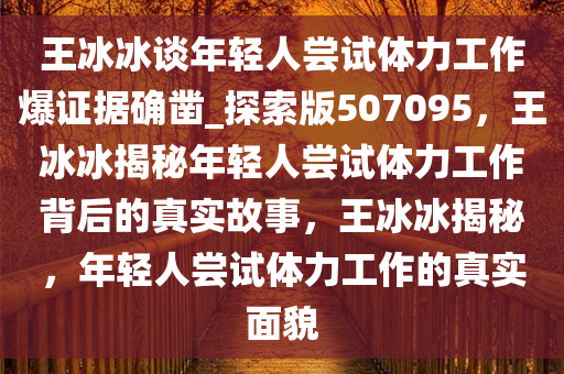 王冰冰谈年轻人尝试体力工作爆证据确凿_探索版507095，王冰冰揭秘年轻人尝试体力工作背后的真实故事，王冰冰揭秘，年轻人尝试体力工作的真实面貌