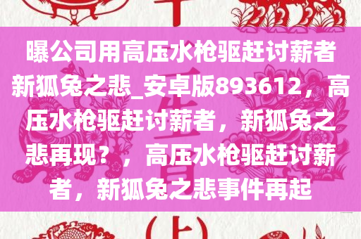 曝公司用高压水枪驱赶讨薪者新狐兔之悲_安卓版893612，高压水枪驱赶讨薪者，新狐兔之悲再现？，高压水枪驱赶讨薪者，新狐兔之悲事件再起