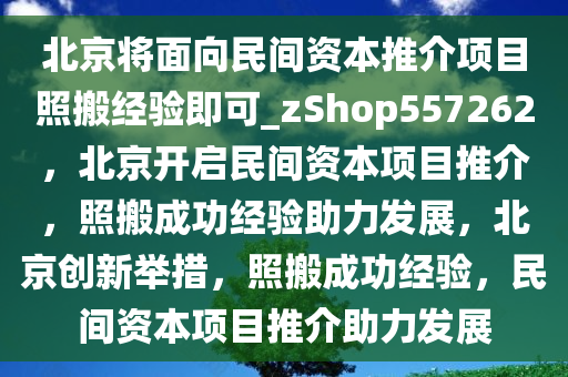 北京将面向民间资本推介项目照搬经验即可_zShop557262，北京开启民间资本项目推介，照搬成功经验助力发展，北京创新举措，照搬成功经验，民间资本项目推介助力发展