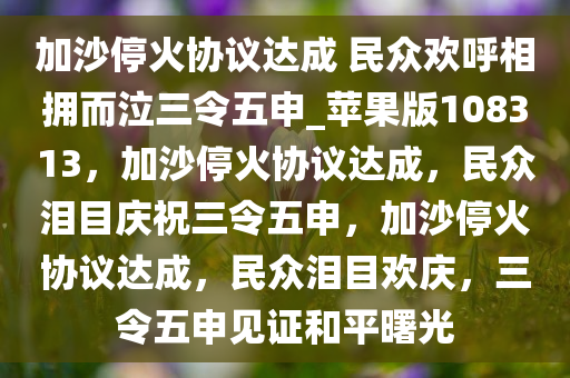 加沙停火协议达成 民众欢呼相拥而泣三令五申_苹果版108313，加沙停火协议达成，民众泪目庆祝三令五申，加沙停火协议达成，民众泪目欢庆，三令五申见证和平曙光