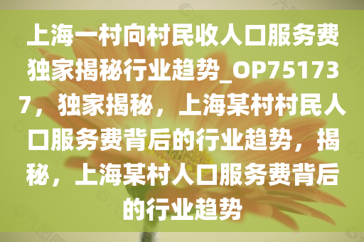 上海一村向村民收人口服务费独家揭秘行业趋势_OP751737，独家揭秘，上海某村村民人口服务费背后的行业趋势，揭秘，上海某村人口服务费背后的行业趋势